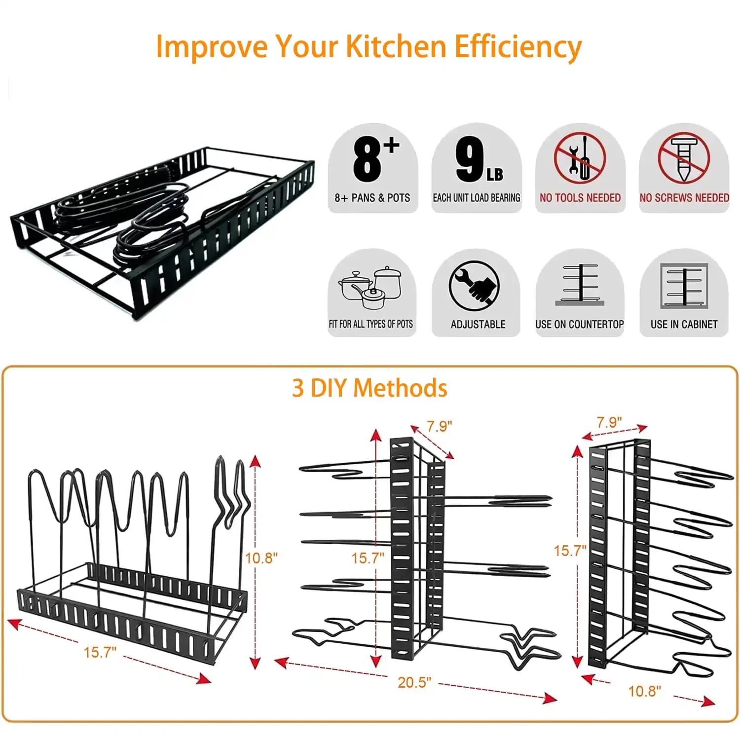 8 Tiers Pots and Pans Organizer,